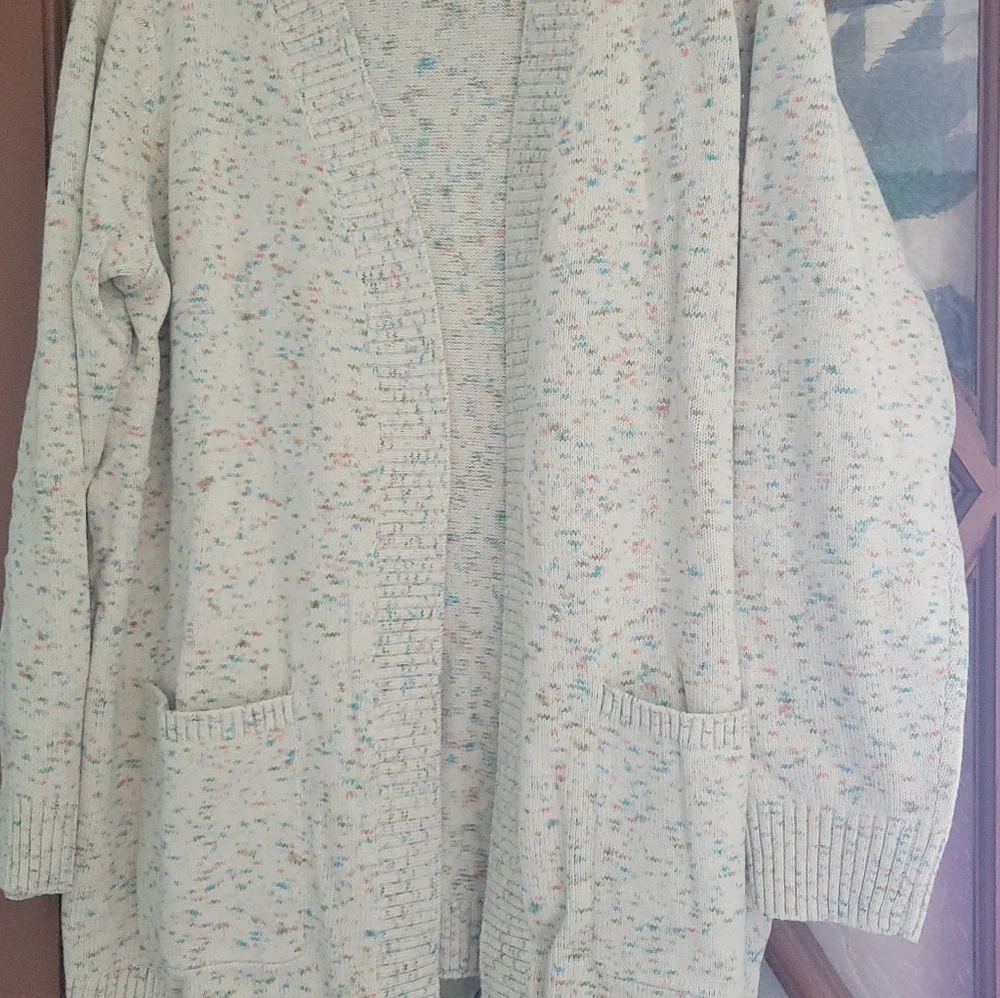 Belle Kim Gravel Cardigan Open Front Sweater Knit 1X - Picture 4 of 7